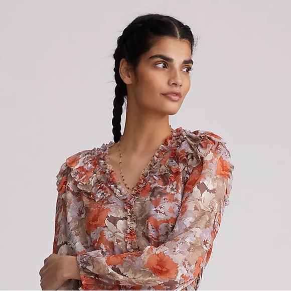 Anthropologie Current Air Ruffled Floral Mini Dress - Picture 3 of 16